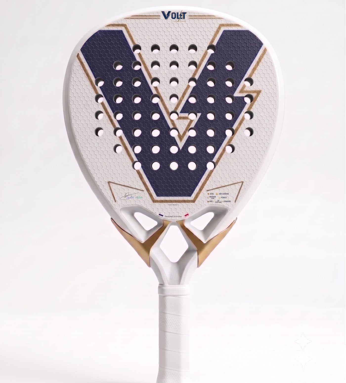 V-PRO — Raquette de padel carbone 18K, forme diamant, noyau Medium EVA, surface texturée 3D, idéale pour puissance, contrôle et précision