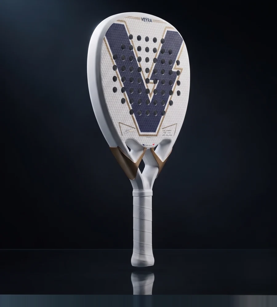 Raquette Veyra V-PRO coloris Signature Navy et Or, vue de profil